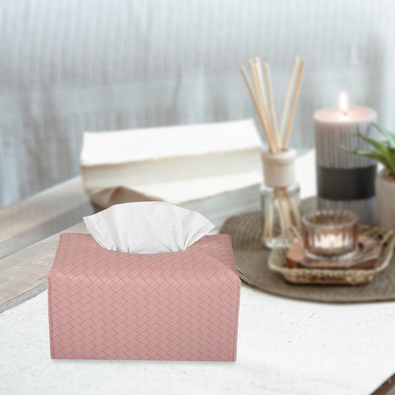 zoocatia Tissue Box Cover Rectangle PU Leather Tissue Holder Facial Tissue Case Paper Organizer Dispenser for Bathroom  Vanity  Countertop  Tabletop  Car  Office  Pink - Image 3